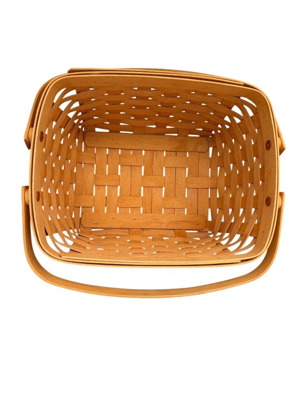 Longaberger Handwoven Lunch Basket With Wooden Top Double Handle Signed 2001 - Picture 4 of 16